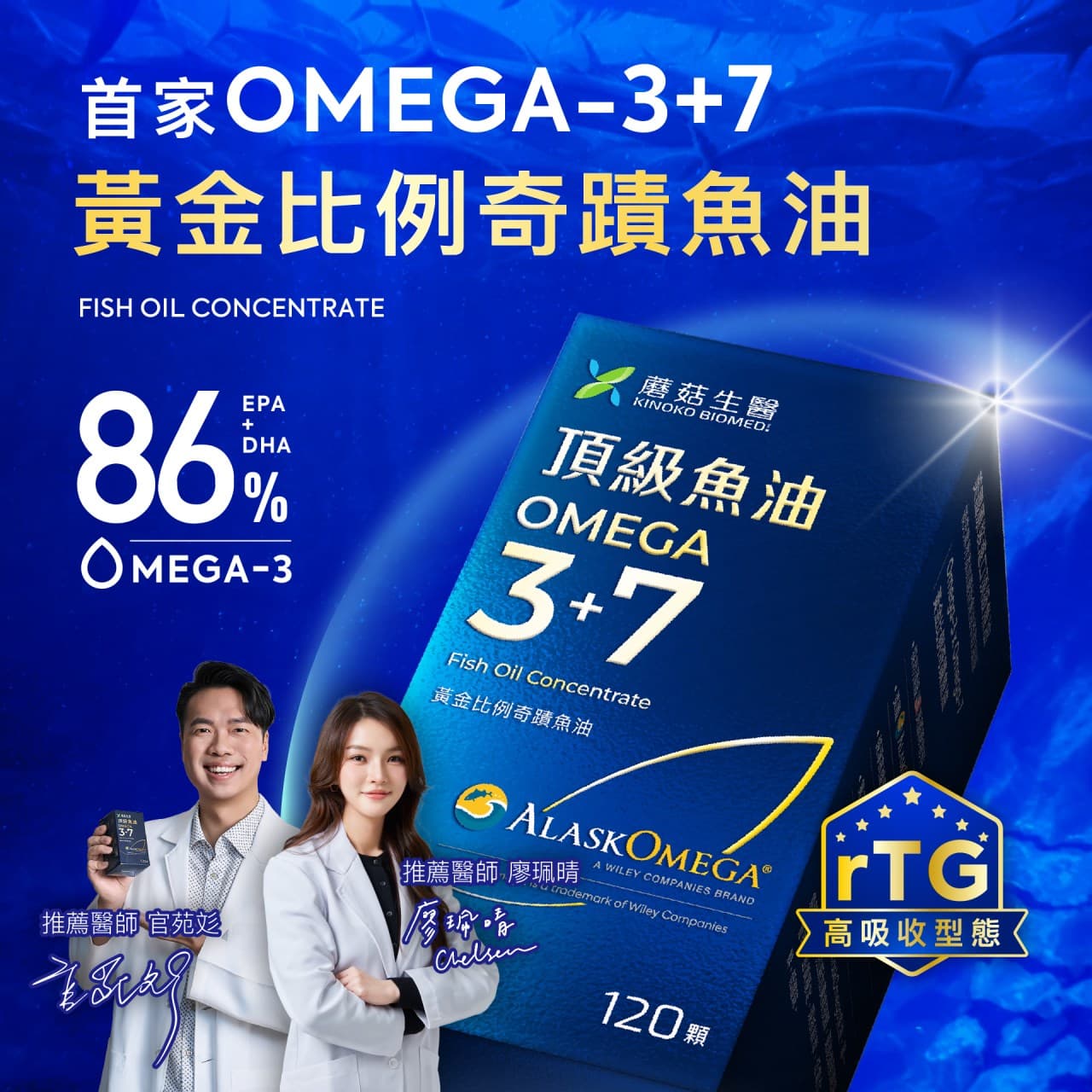 【蘑菇生醫 86折超值組】 OMEGA-3+7 頂級魚油 x4盒